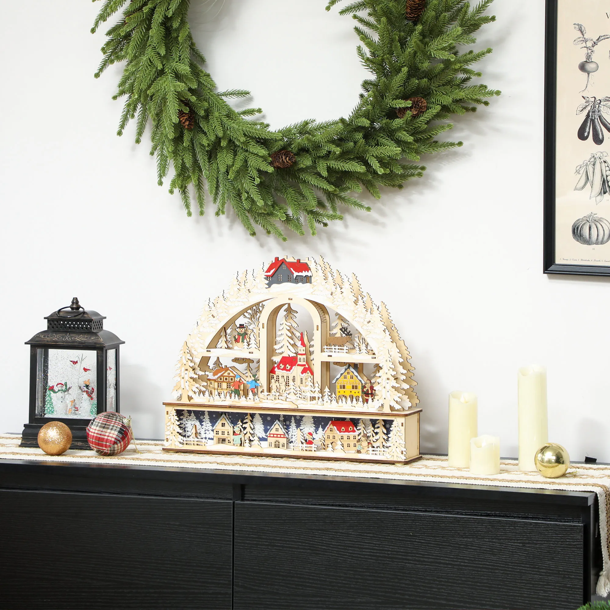Weihnachtsdorf LED Weihnachtsstadt Naturholz 45x10x35 cm