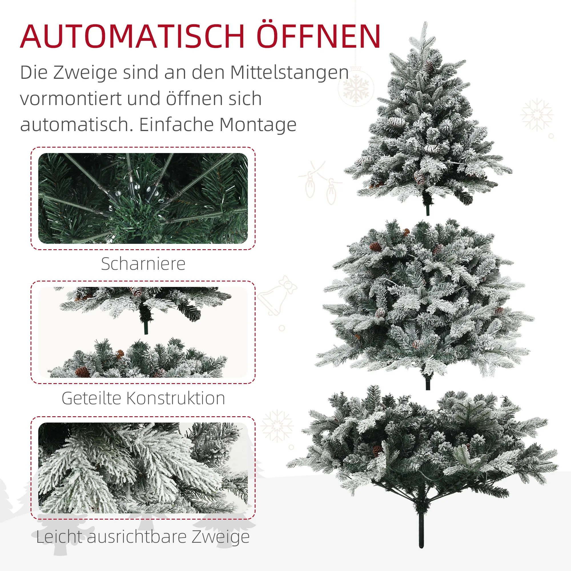 Künstlicher Weihnachtsbaum 180 cm mit LED-Lichter, beschneit, Grün