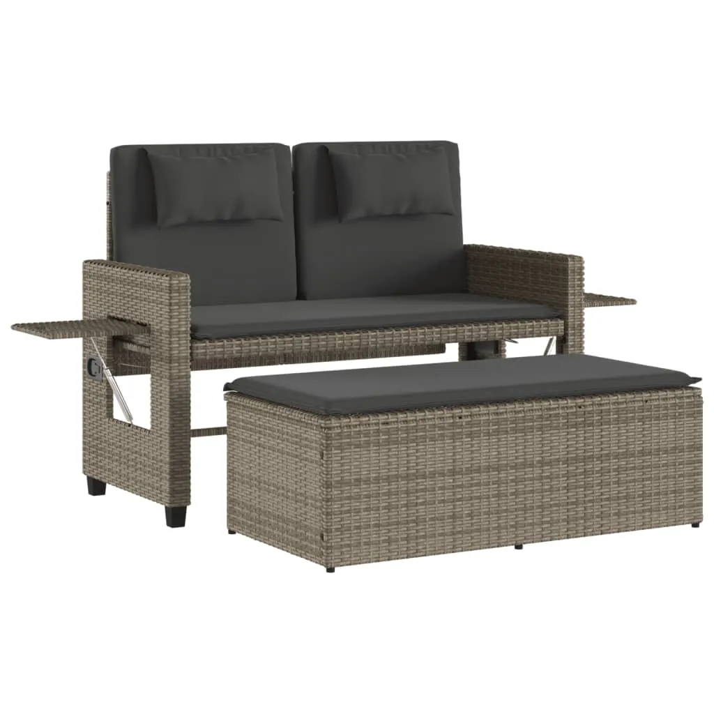 2-in-1 Gartenbank mit Beistelltisch 122x58x83 cm Grau