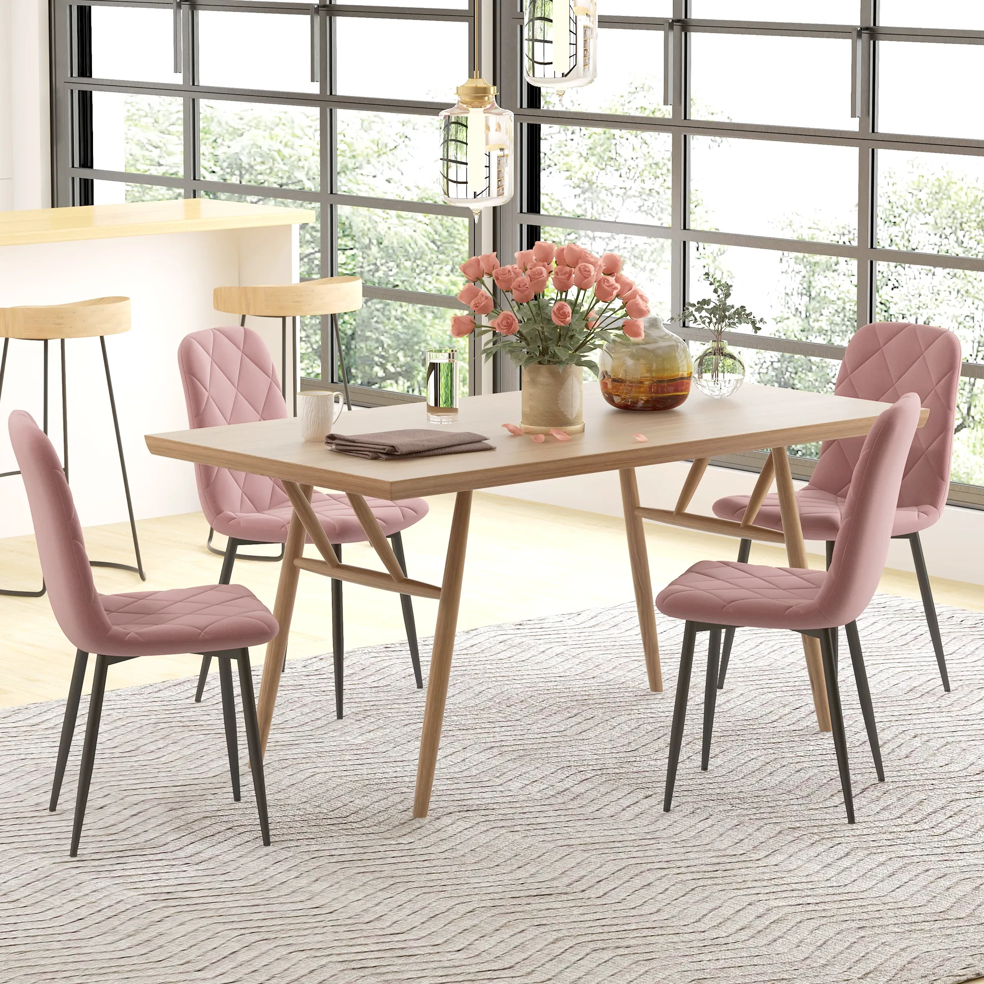 Esszimmerstuhl Set 4-teilig Rosa 45B x 54T x 87H cm