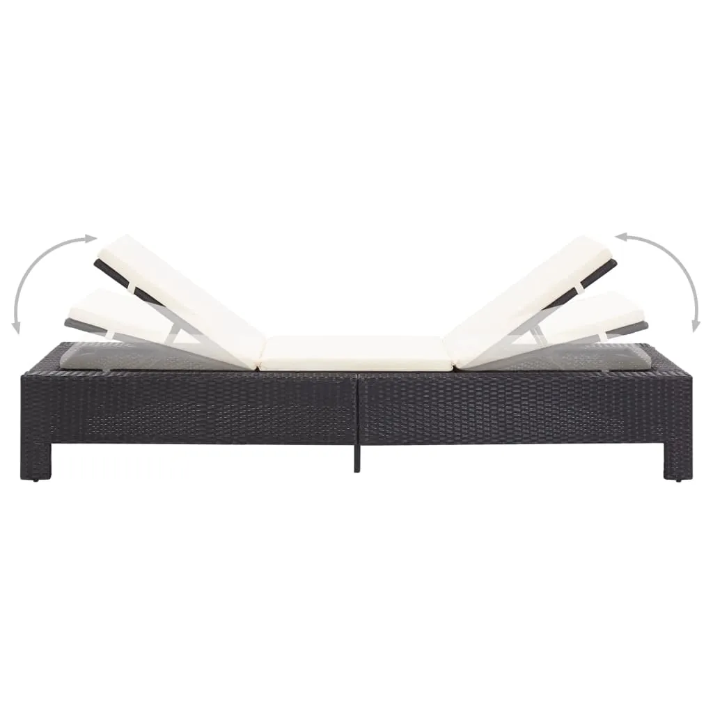 Sonnenliege mit Auflage Schwarz Poly Rattan