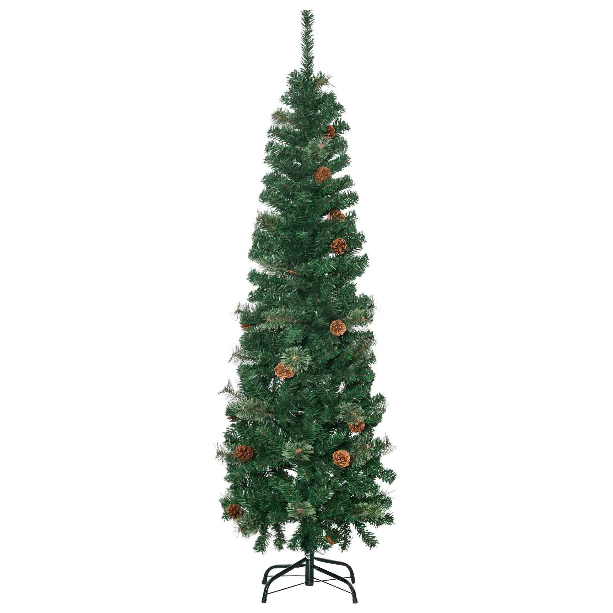 Künstlicher Weihnachtsbaum, schlank, Tannenzapfen, flammenhemmend, 46 x 165 cm, Grün