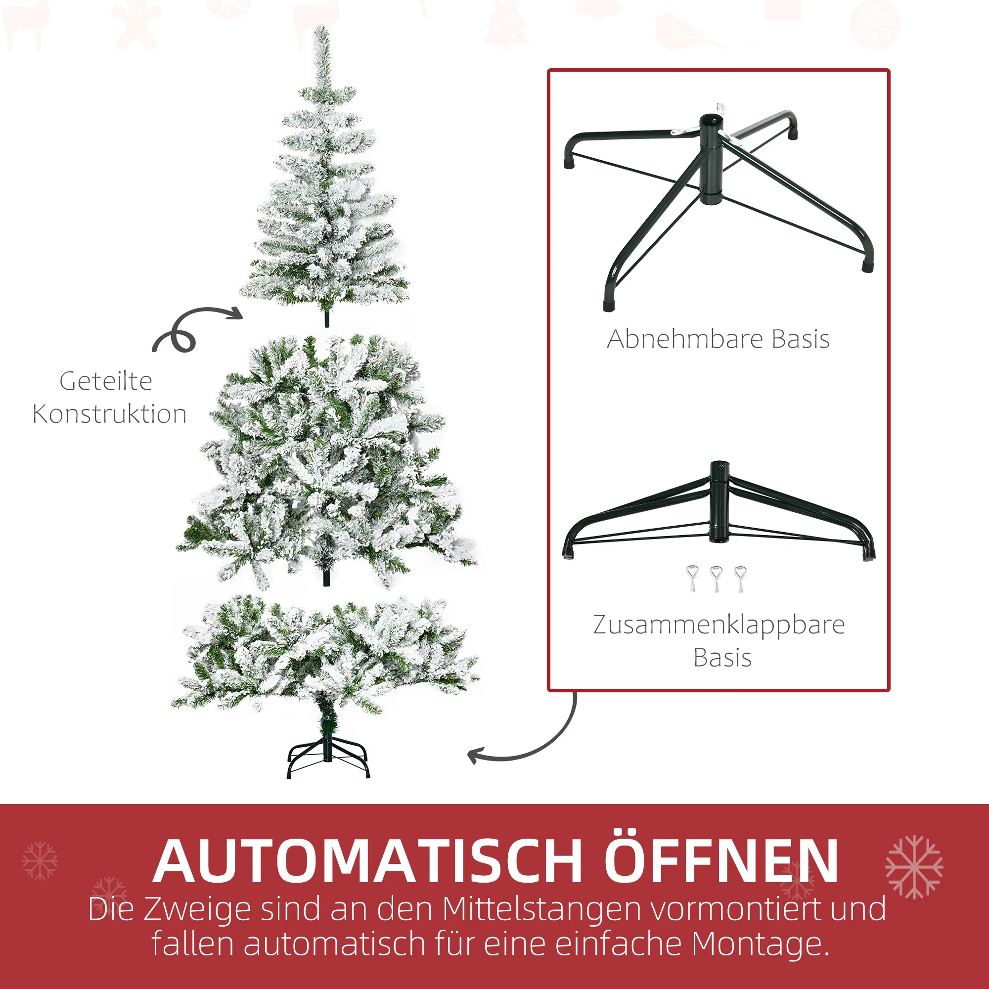 Künstlicher Weihnachtsbaum mit Schnee-Effekt, 180 cm, Grün/Weiß