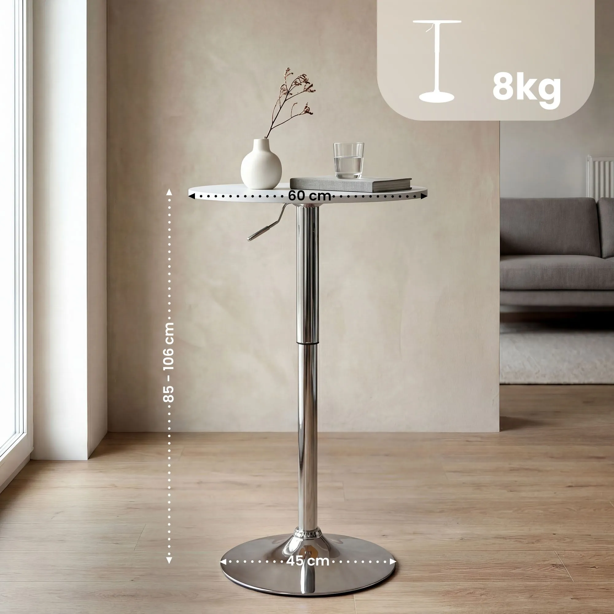 Stehtisch Lamoni 60x60x85-106 cm weiß Massivholz