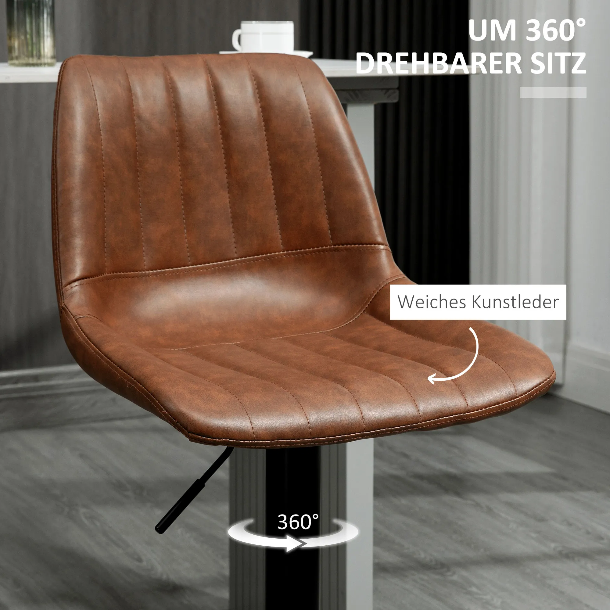Retro Barhocker Braun 43L x 49,5B x 91-111H cm