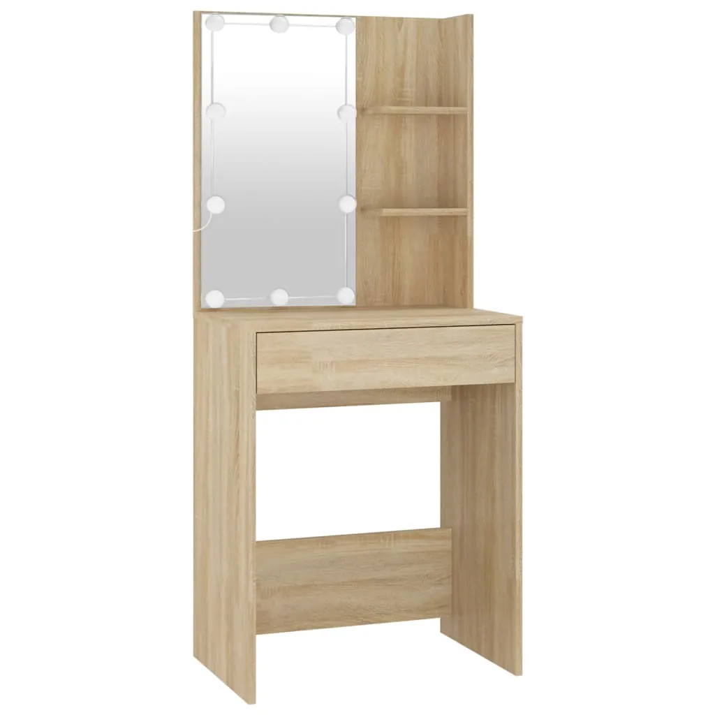 LED-Schminktisch Sonoma-Eiche 60x40x140 cm mit 2 Schränken