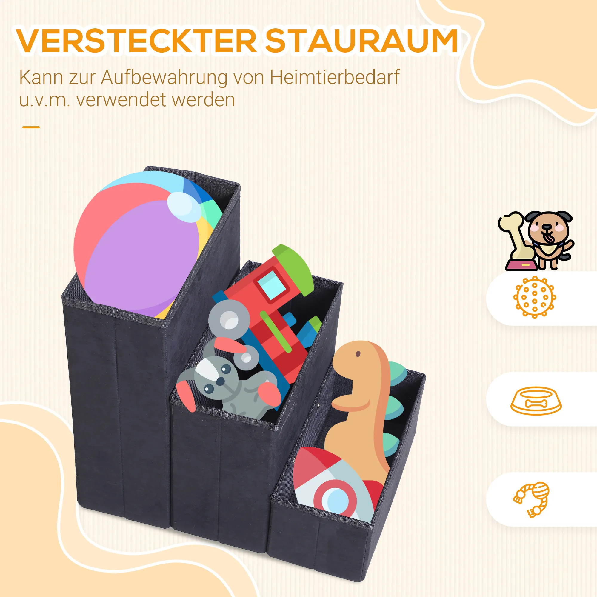 Haustiertreppe für Hunde und Katzen mit Stauraum, MDF, Schwarz