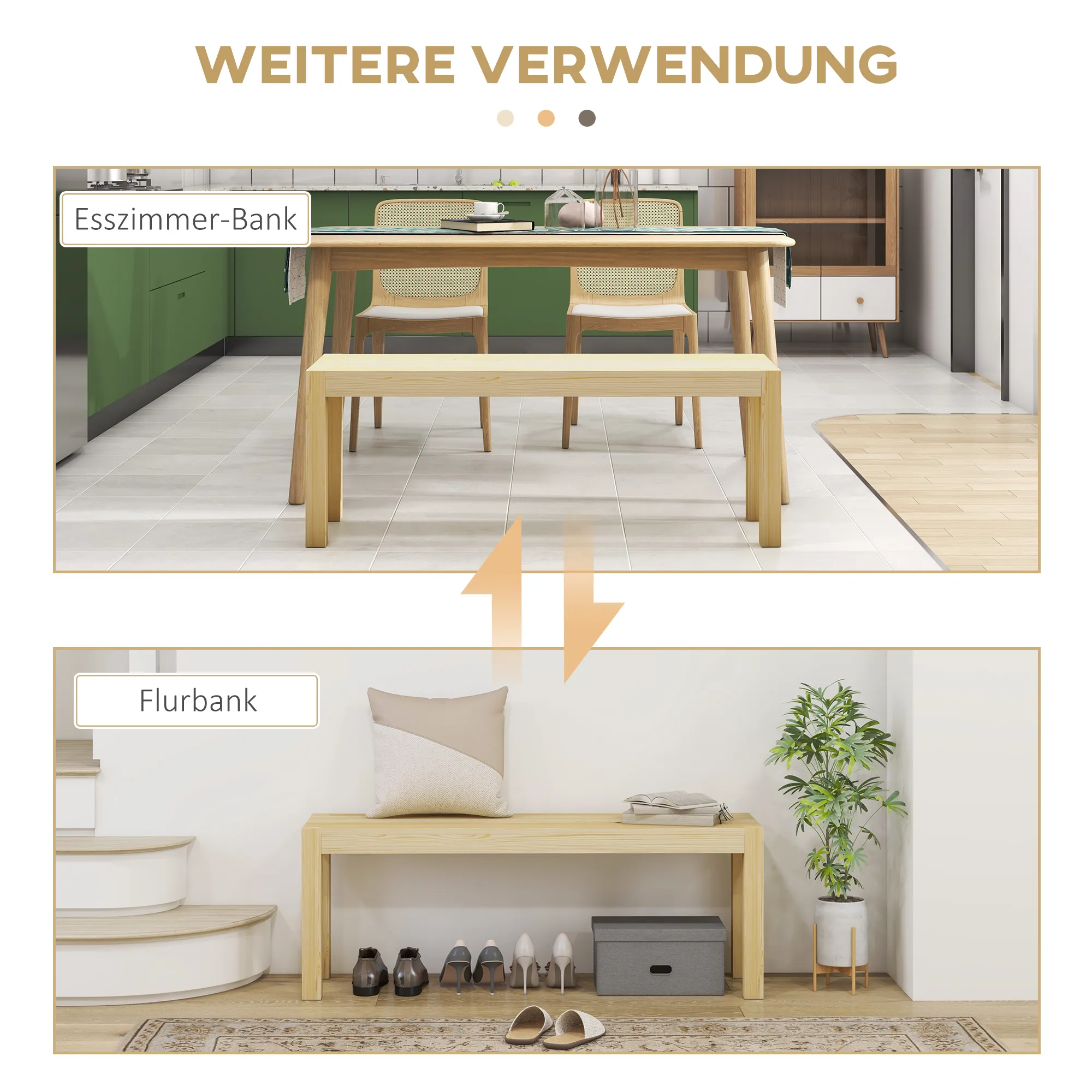 Sitzbank aus Kiefernholz 120L x 33B x 45H cm in Natur