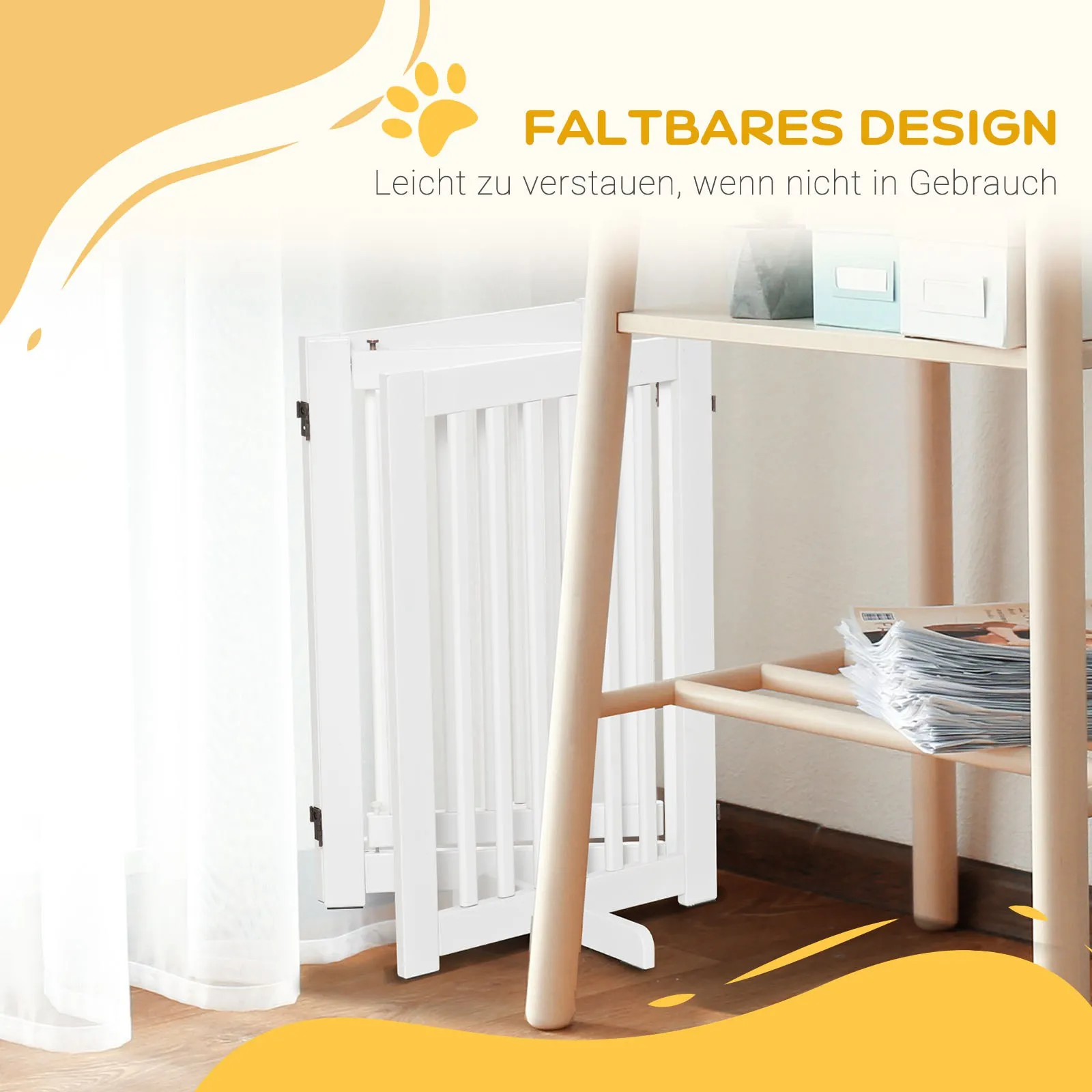 Hundegitter freistehend aus MDF, klappbar, 155 x 76 cm, Weiß