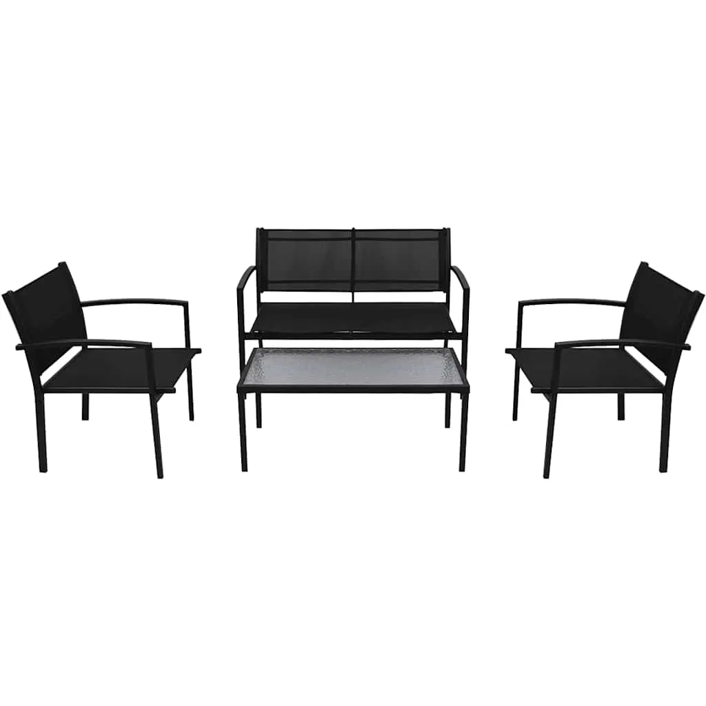 Schwarzes Gartenmöbel-Set Stahlrahmen 110x62x78 cm Bank & Stühle