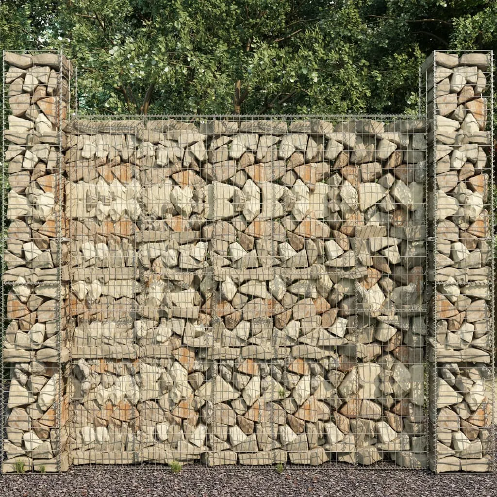 Gabionenkorb-Set 25x25x197 cm Silber verzinkter Stahl 3er-Set