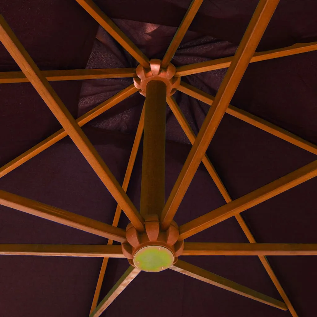 Ampelschirm Bordeauxrot 300x300 cm mit Massivholz-Mast und Bambusrippen