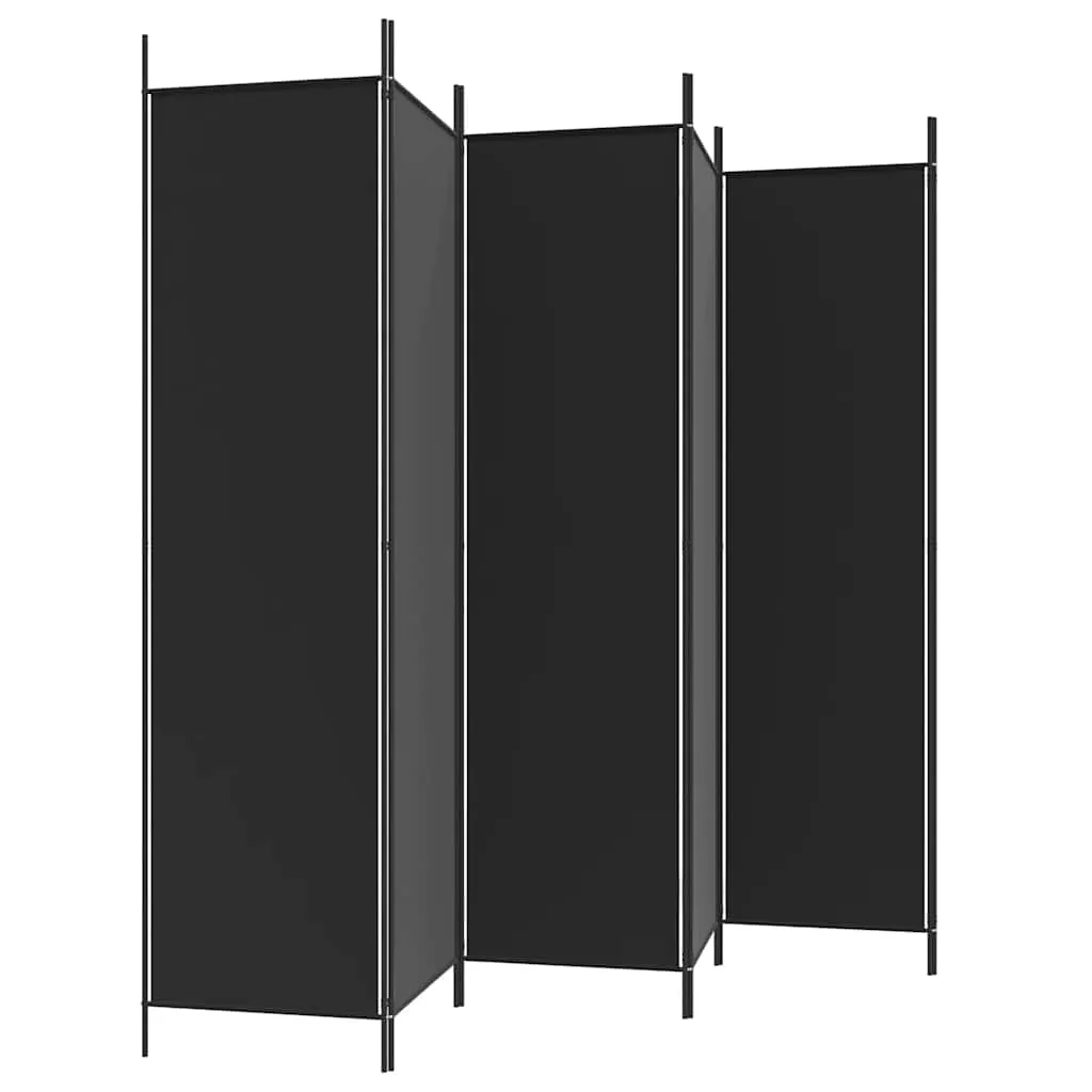 6-tlg. Paravent Schwarz 300x200 cm Stoff