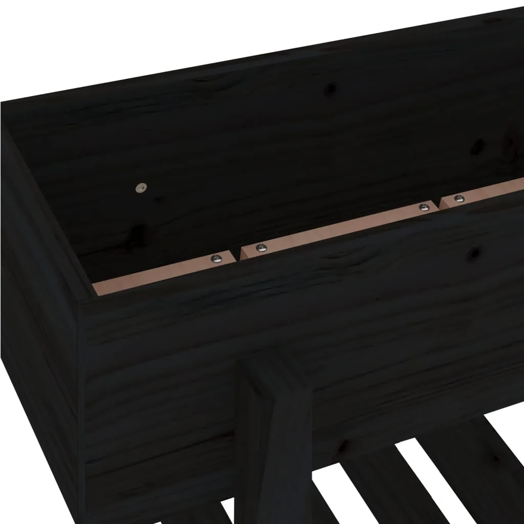 Pflanzkübel aus Massivholz 62 x 30 x 69 cm Schwarz mit Ablage
