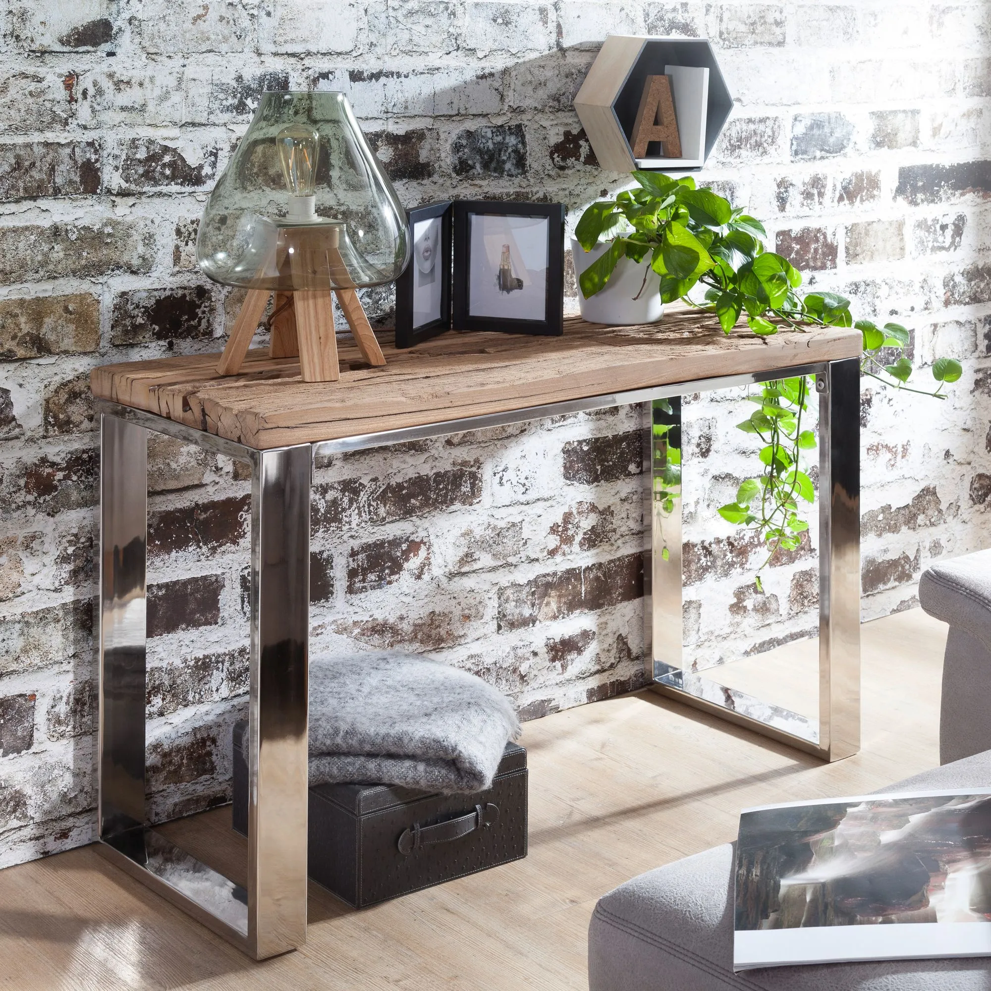 Konsolentisch 115x76x46 cm Massiv-Holz Akazie Natur