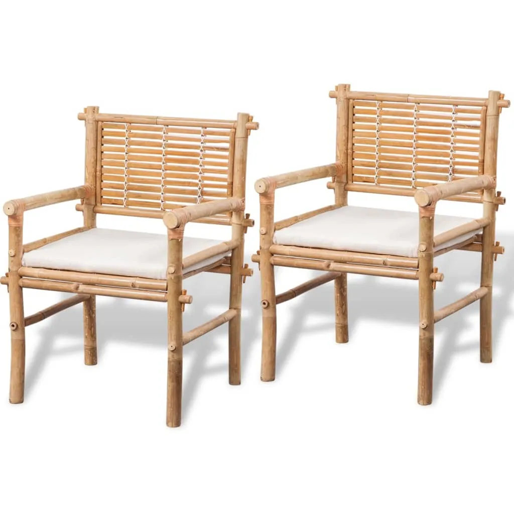 Tisch- und Stuhl-Set Bambus 50x40x50 cm Weiß mit Sitzkissen