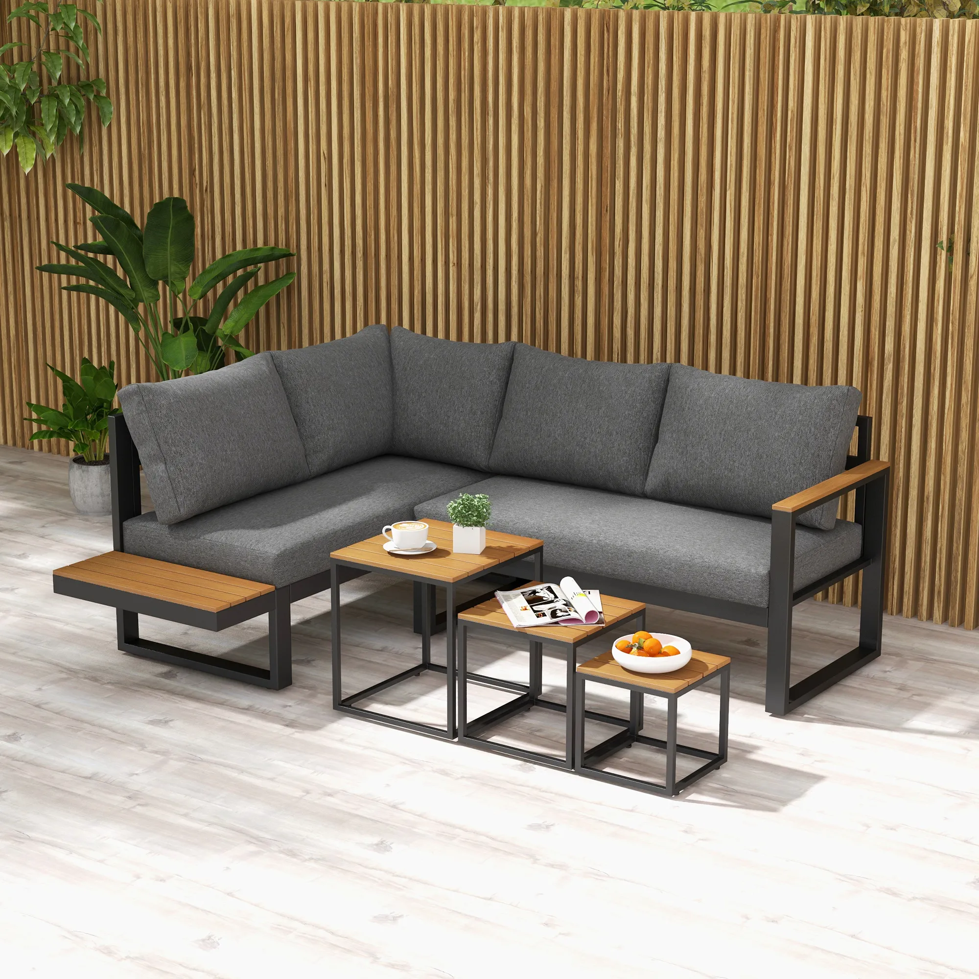 Fünfteiliges Outdoor-Sofa-Set Dunkelgrau 124x61x71,5 cm