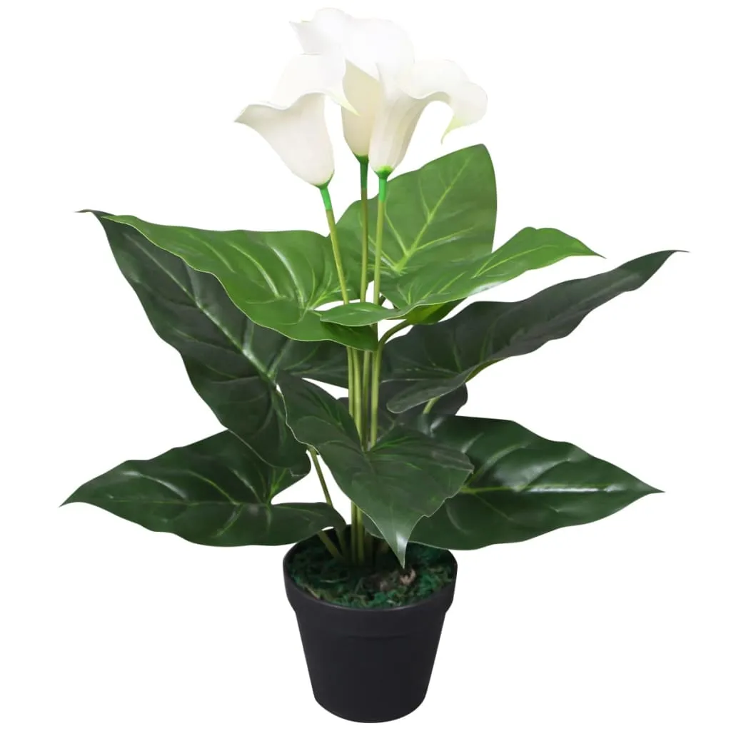 Künstliche Calla-Lilie 45 cm Weiß mit Kunststoffblättern und Blüten