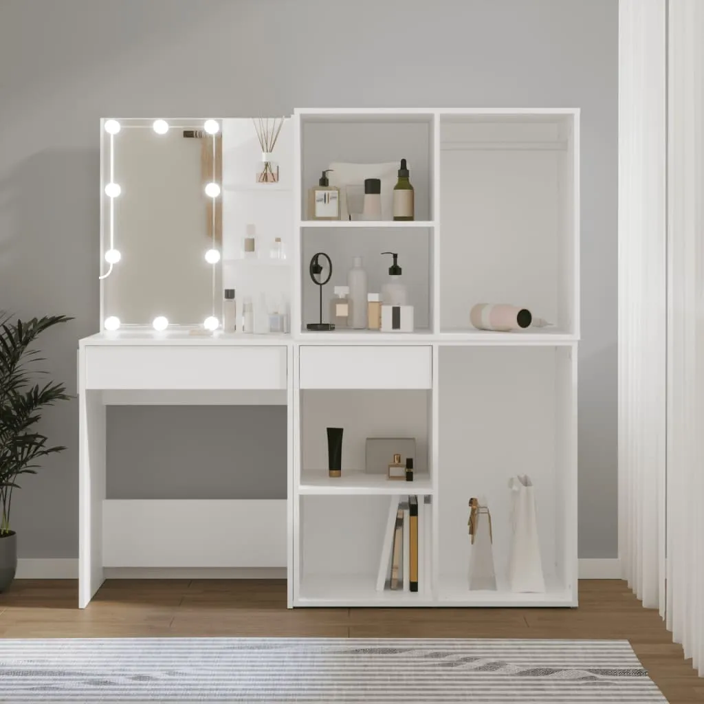 LED-Schminktisch Weiß 60x40x140 cm mit 2 Schränken