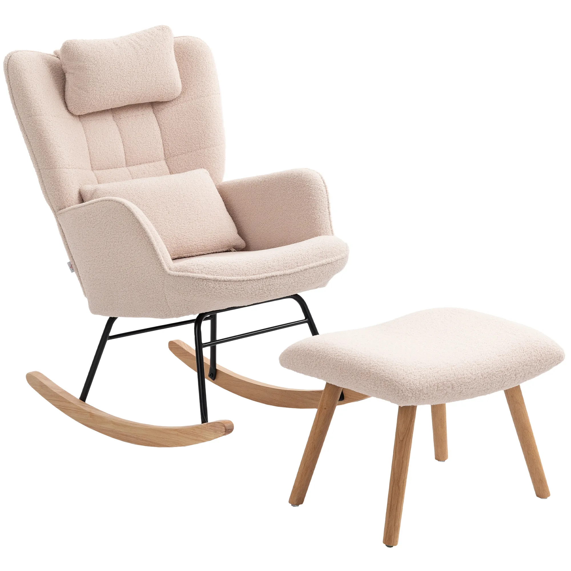 Beiger Schaukelstuhl 70,5B x 101,5T x 99,5H cm mit Fußhocker