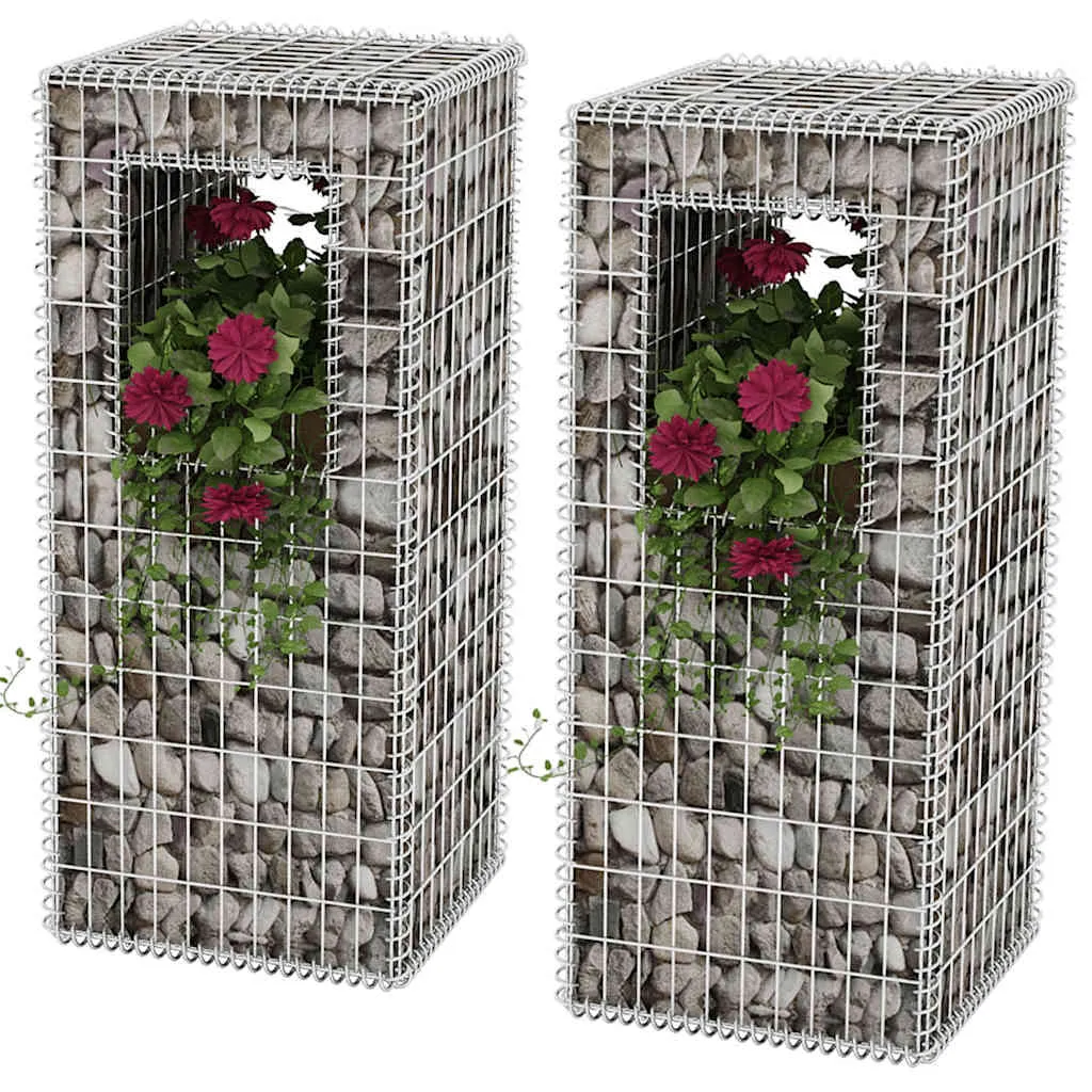 Steinkorb-Set Silber 50 x 50 x 120 cm aus verzinktem Stahl