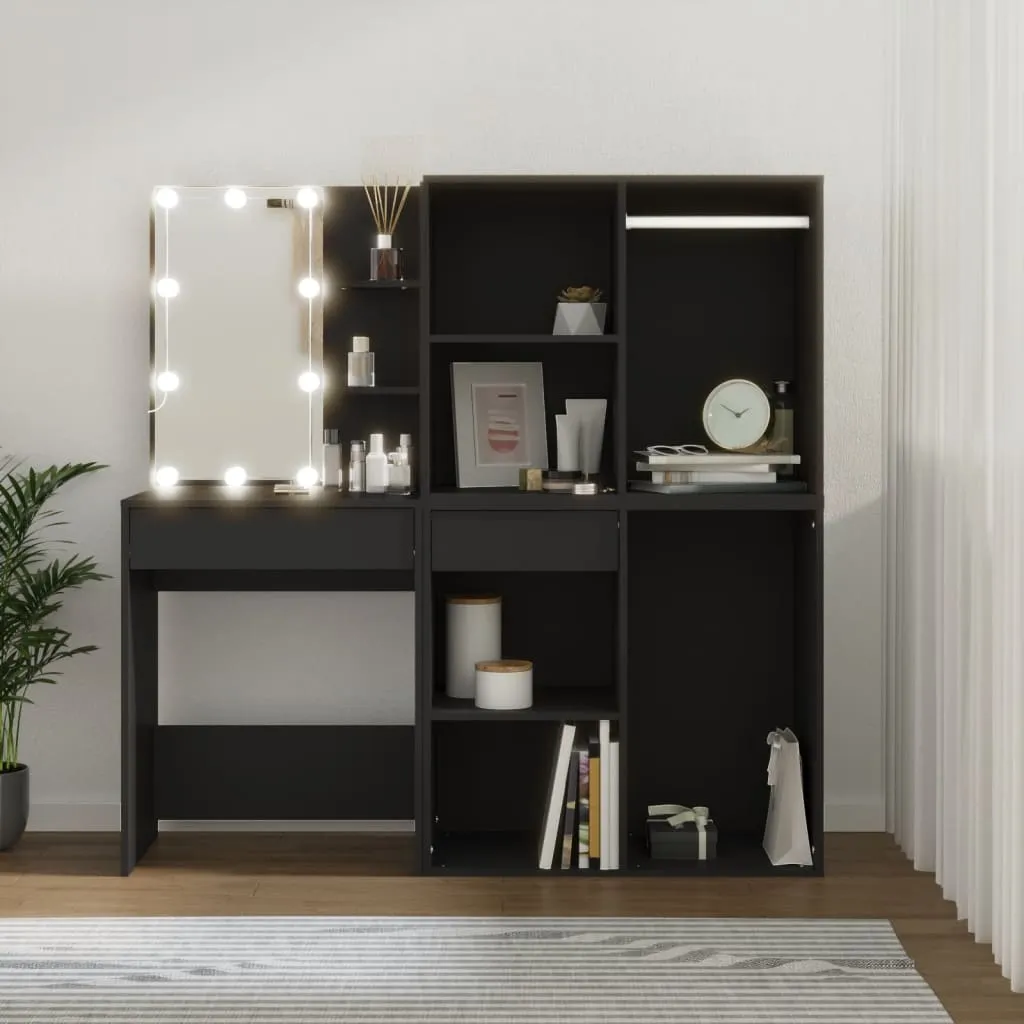 LED-Schminktisch Schwarz 60 x 40 x 140 cm mit Schränken