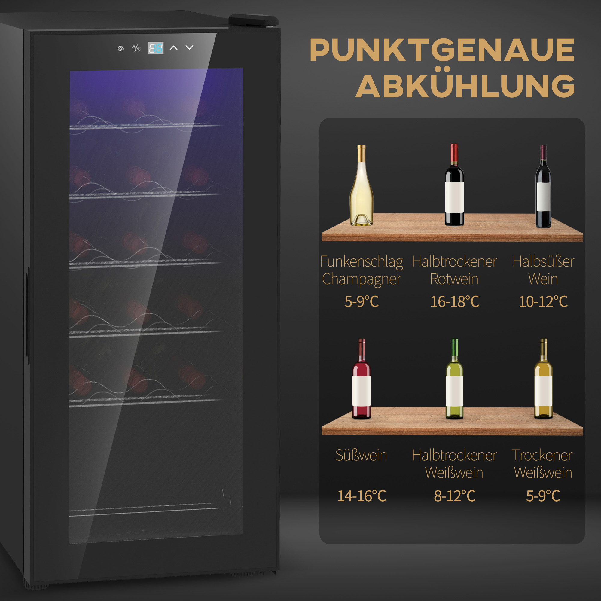 Weinkühlschrank 34,5B x 45T x 78H cm Schwarz für 18 Flaschen