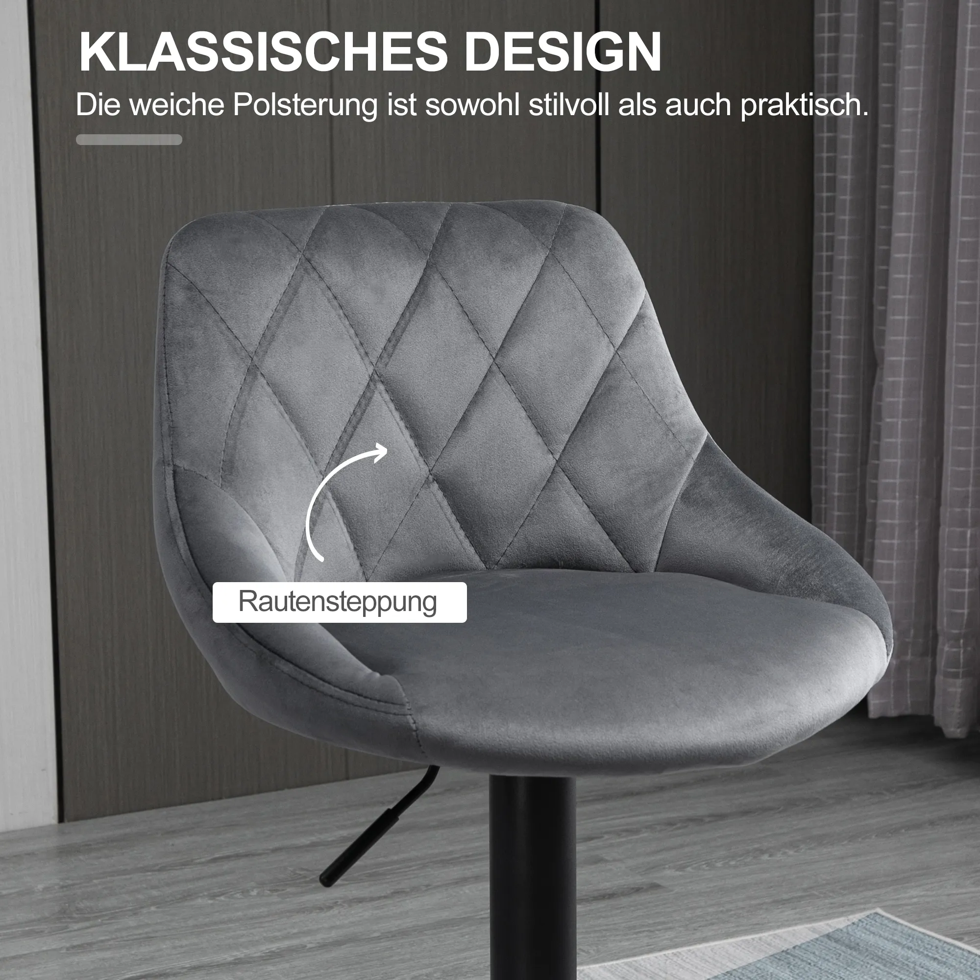 Barhocker Dunkelgrau 46B x 48T x 60-81H cm mit Höhenverstellung