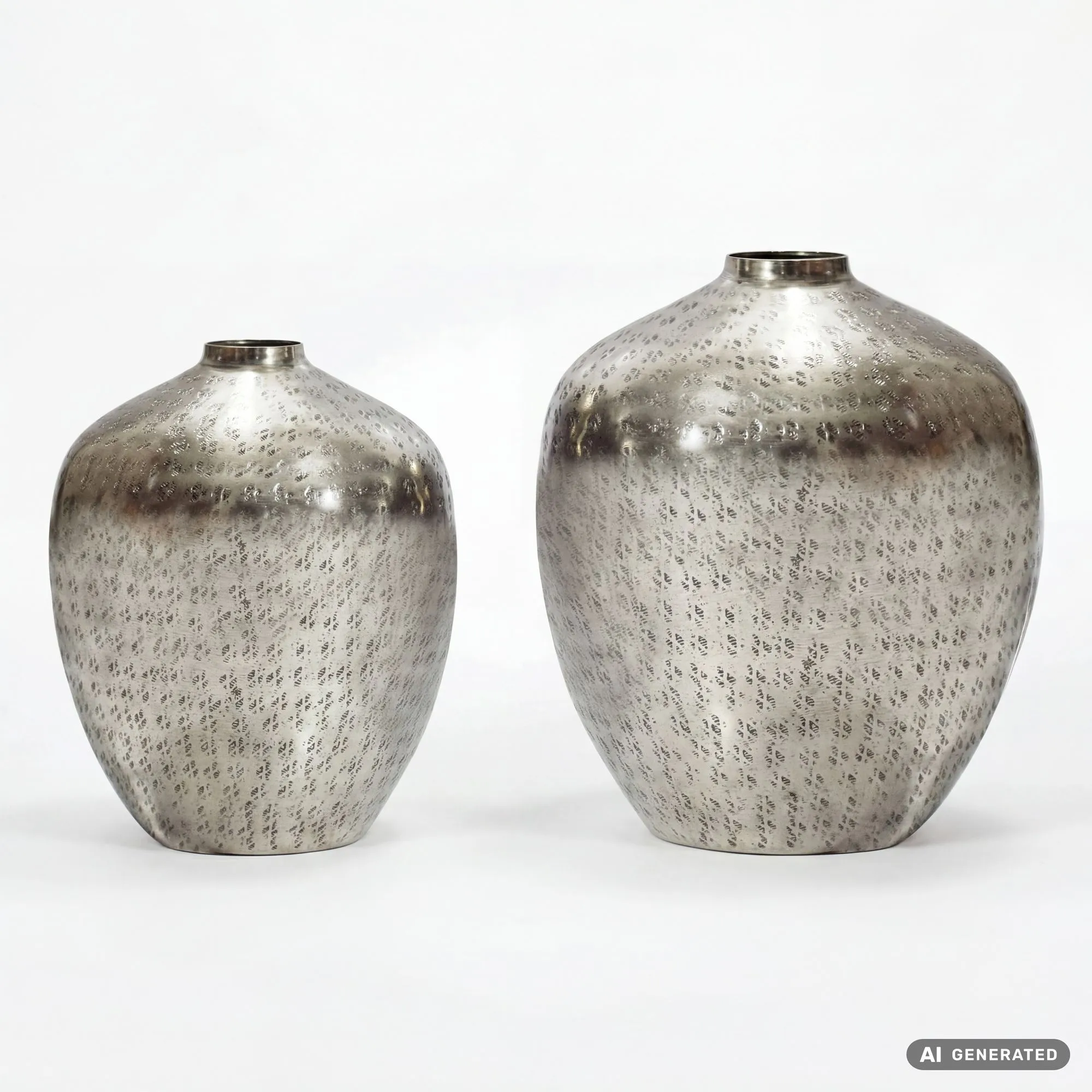 Tischvase 2er Set Aluminium Silber - Dekovase rund - Metall Vase modern - Wohnzimmer Deko Alu - Design Vase Tisch Dekoration Handmade