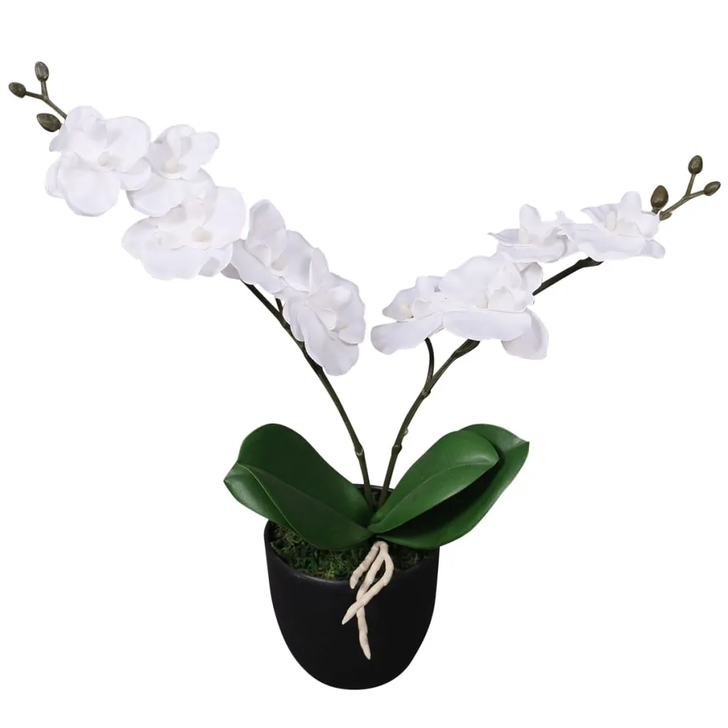 Künstliche Orchidee 30 cm in Weiß mit 4 Blättern und 9 Blüten