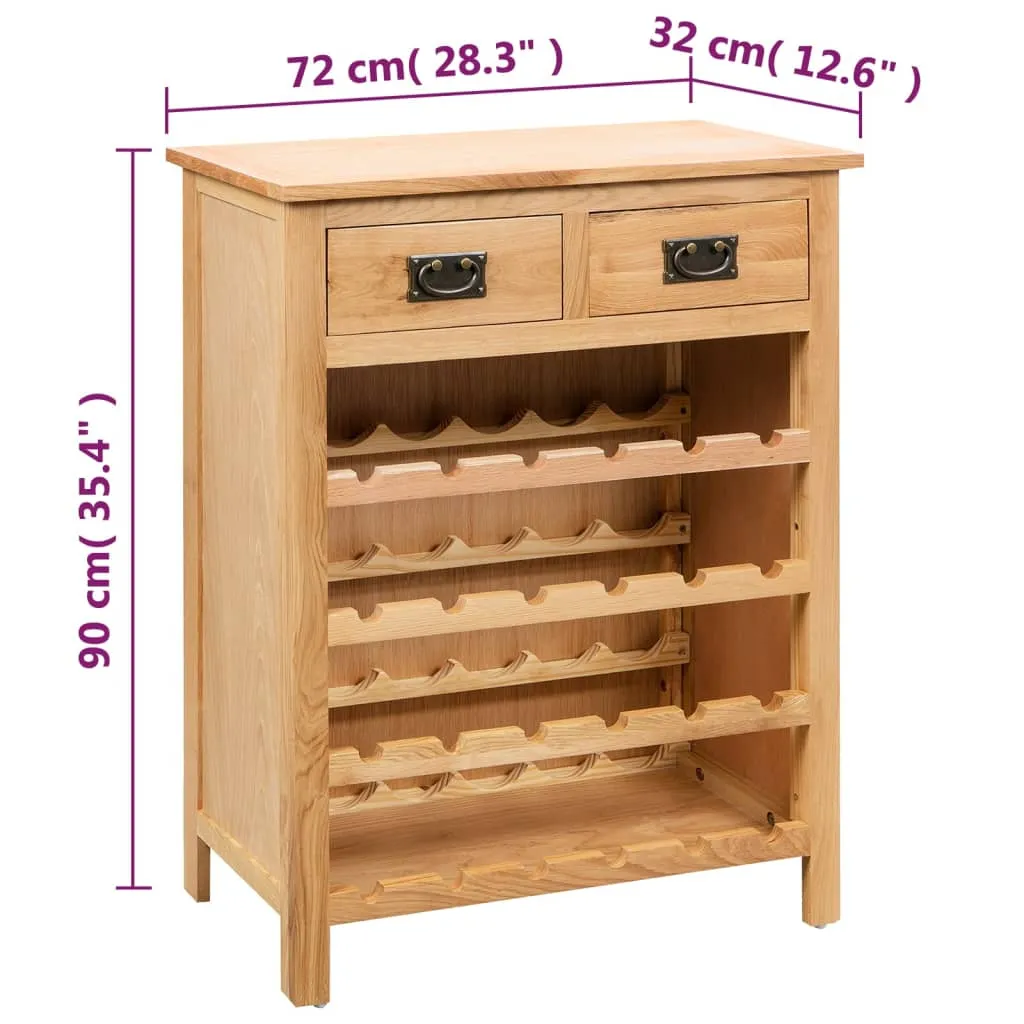 Weinregal aus massivem Eichenholz und MDF mit Eichenfurnier 72x32x90 cm Braun