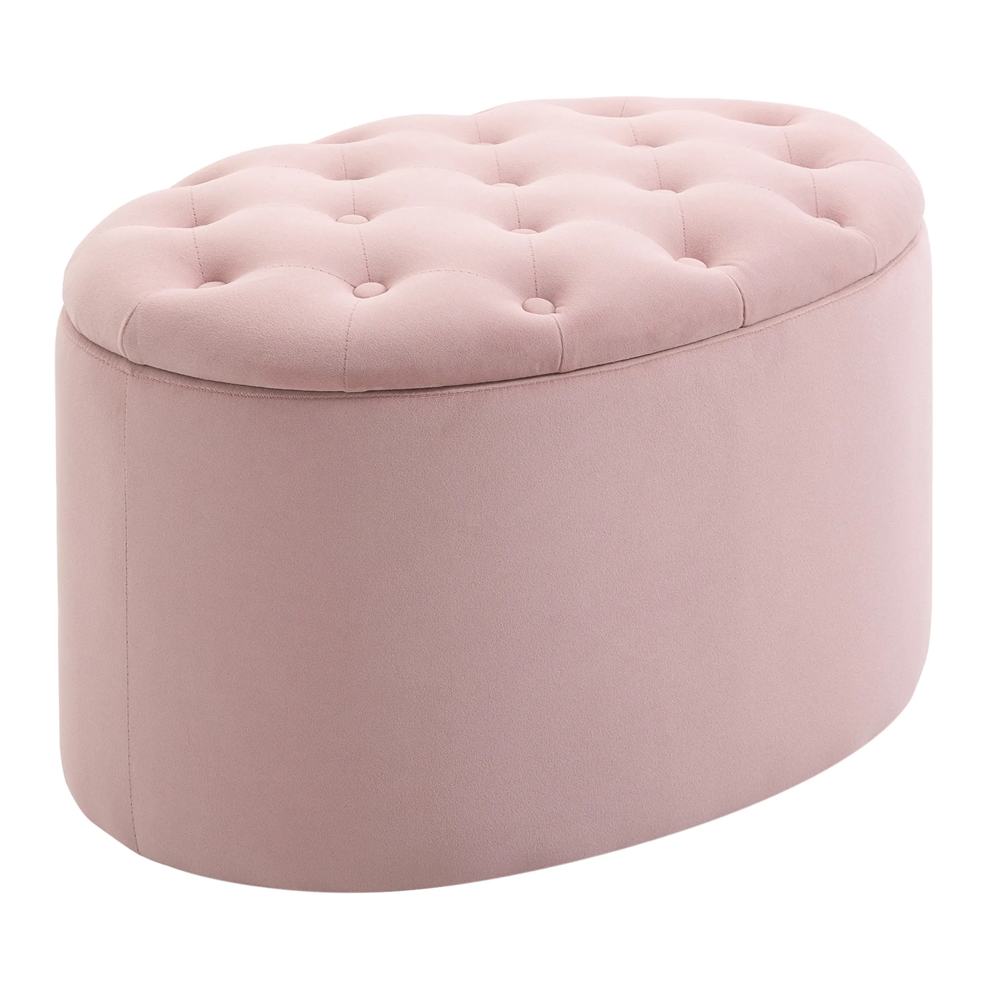 Sitzbank mit Stauraum Polsterbank mit Samtoptik, Sitztruhe Ovale Form, Truhenbank für Wohnzimmer Schlafzimmer Flur 71 x 52 x 42 cm, Rosa