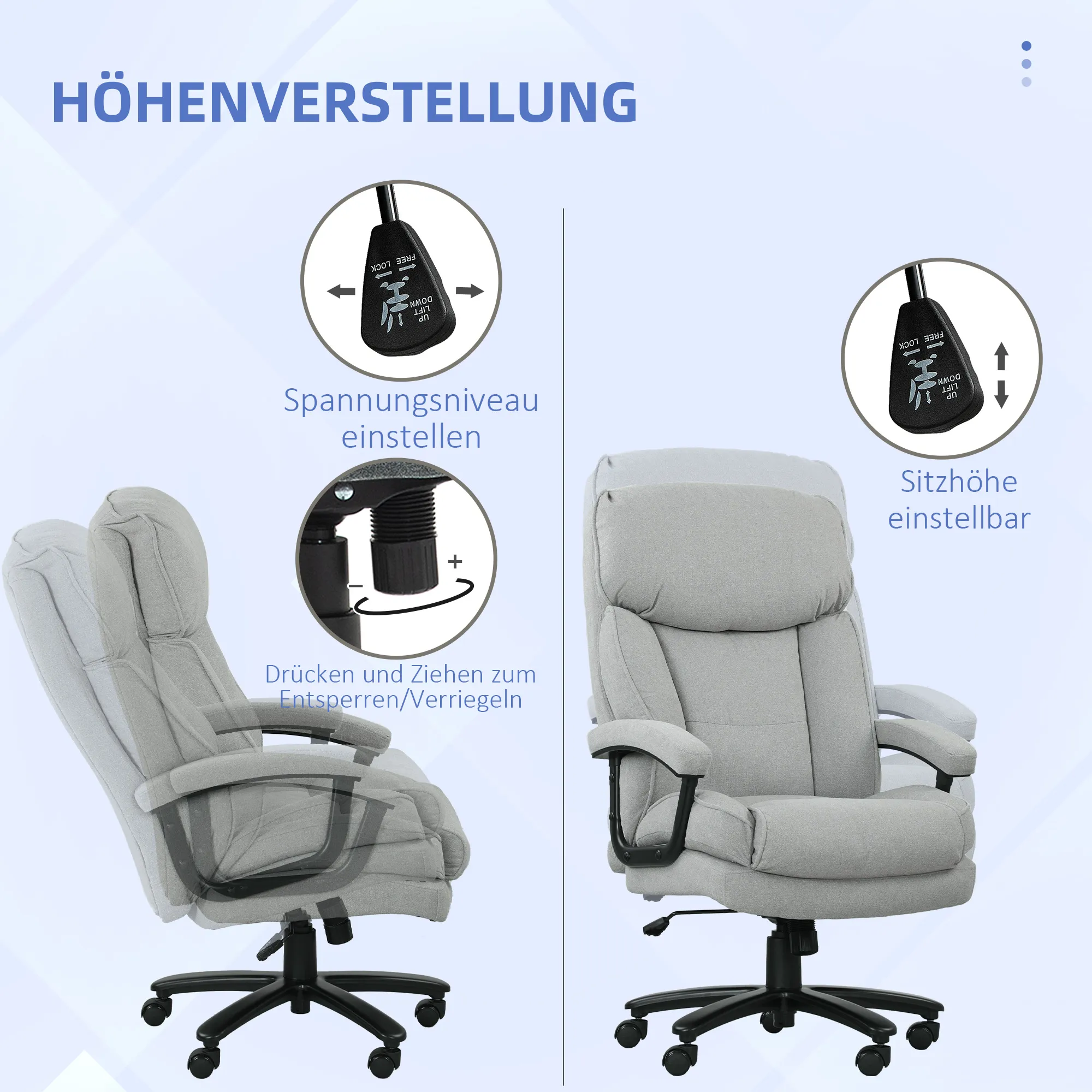 Schreibtischsessel Hellgrau 68,5B x 79T x 117-125H cm