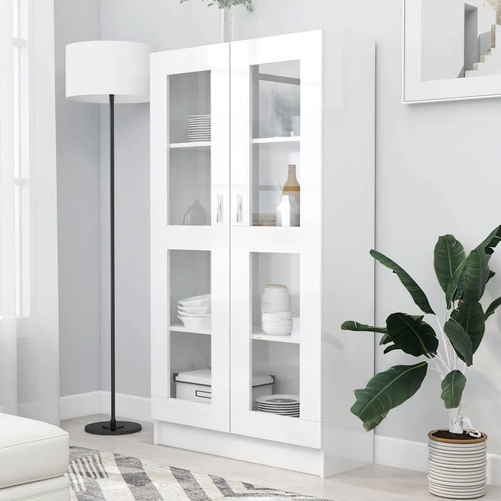 Vitrine mit 4 Fächern und 2 Türen 82,5x30,5x150 cm Hochglanz-Weiß
