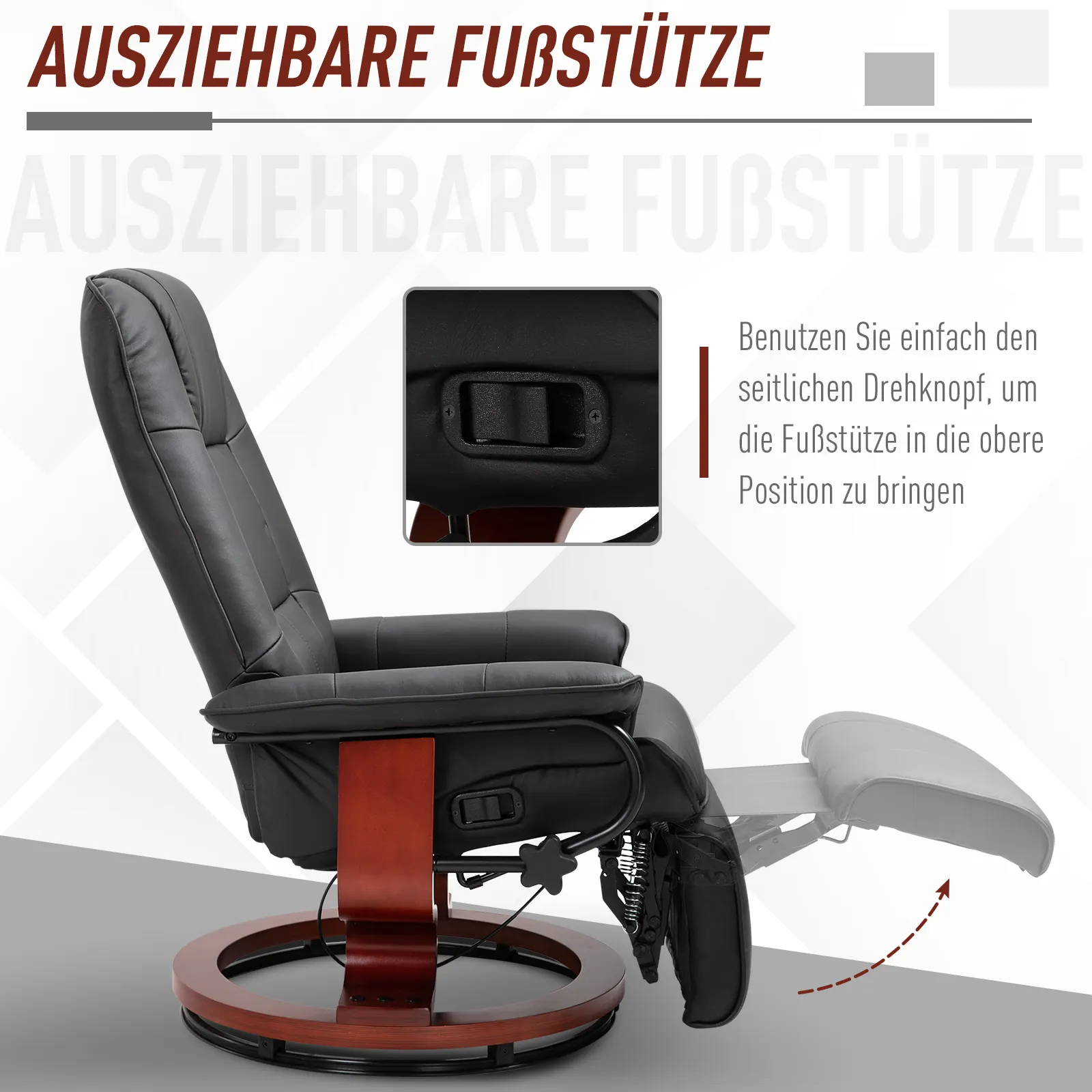 Relaxsessel Fernsehsessel Liegesessel Kunstleder 360° Drehstuhl 145° neigbar Schwarz 78 x 87 x 100 cm