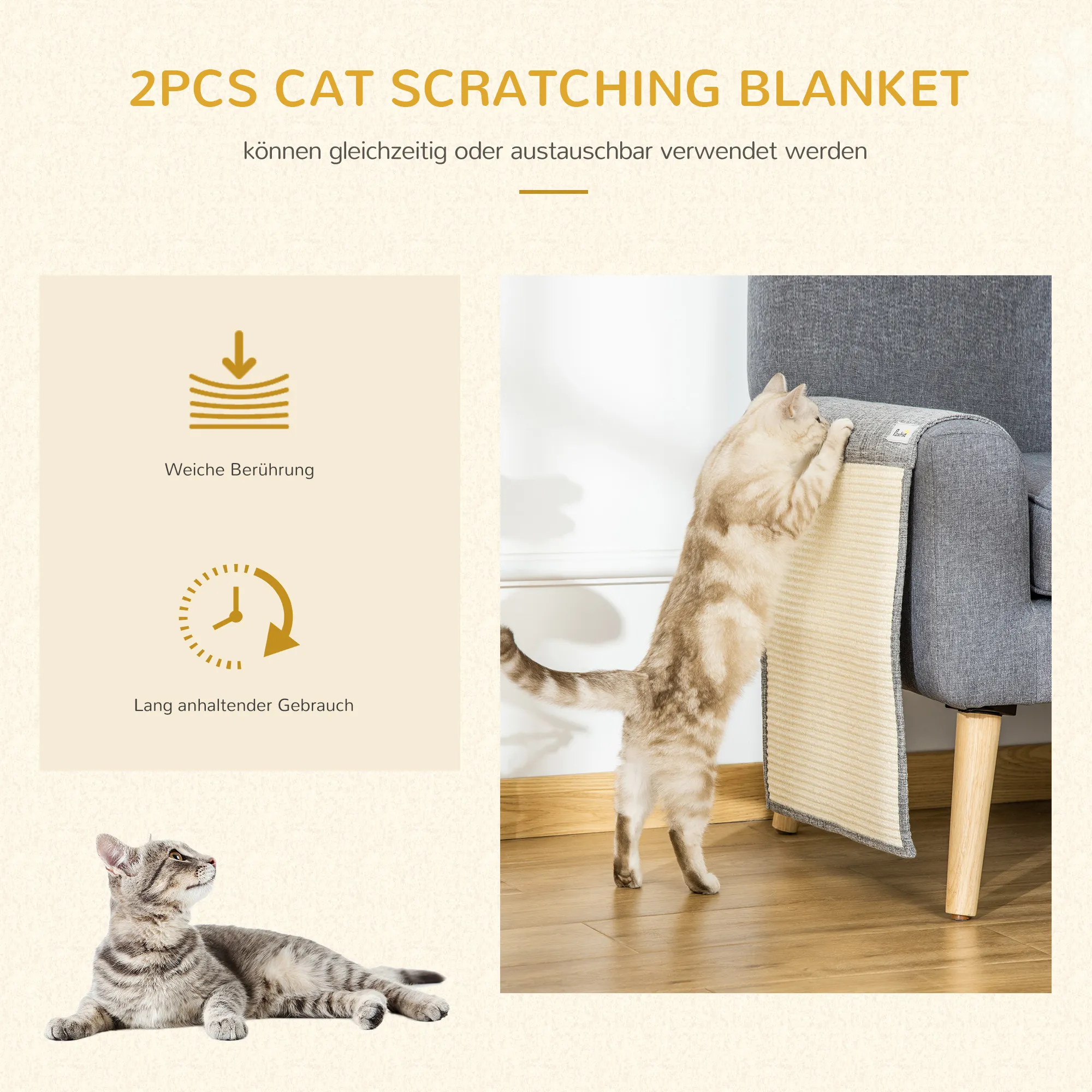 Kratzmatten-Set Grau 130L x 45B x 0,3T cm für Katzen