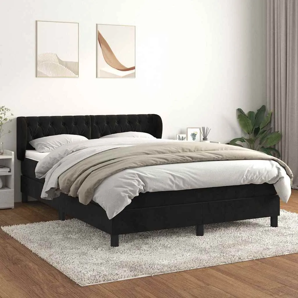 Boxspringbett aus Samt mit Taschenfederkernmatratze, 140x200 cm, Schwarz