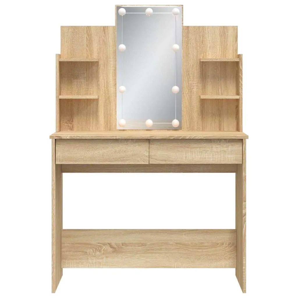 Schminktisch mit Spiegel und LED-Beleuchtung 96x40x142 cm Sonoma-Eiche