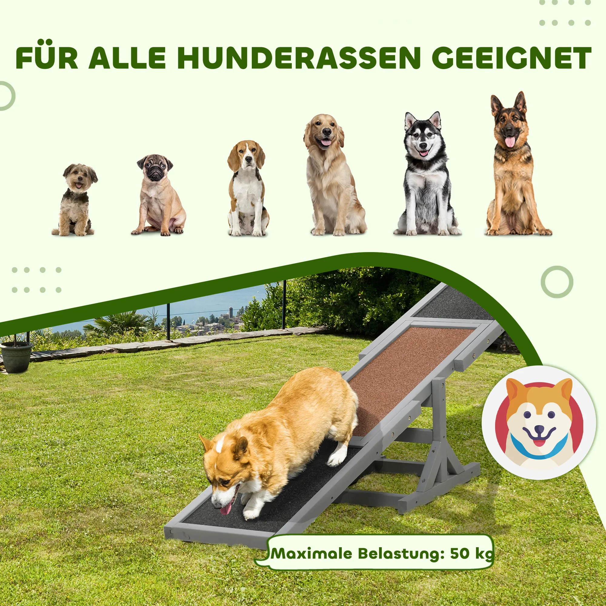 Hundewippe Agility aus Tannenholz, rutschfest, 180x30x30 cm, Grau