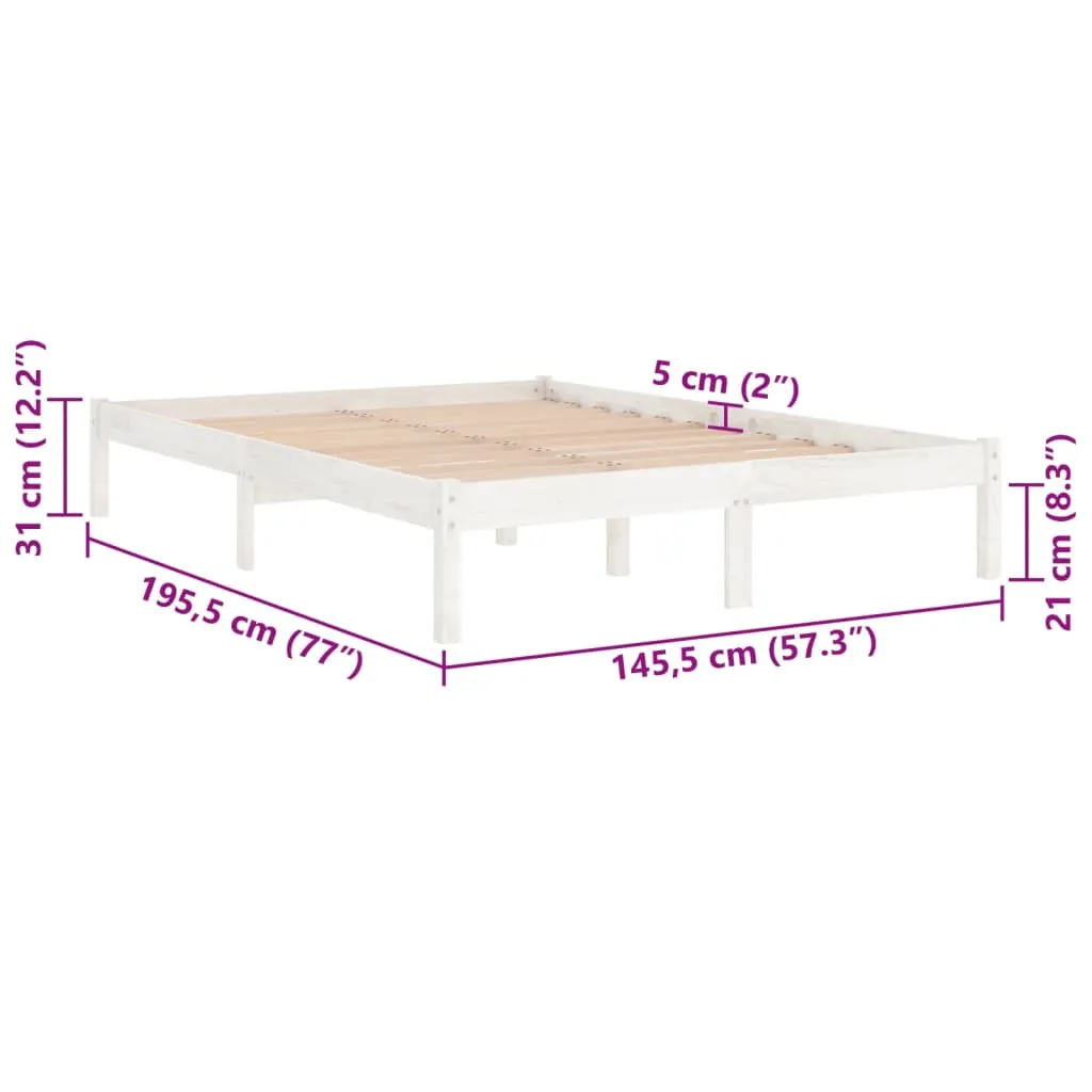 Massivholz Bett 195,5x145,5x31 cm Weiß für Matratze 140x190 cm