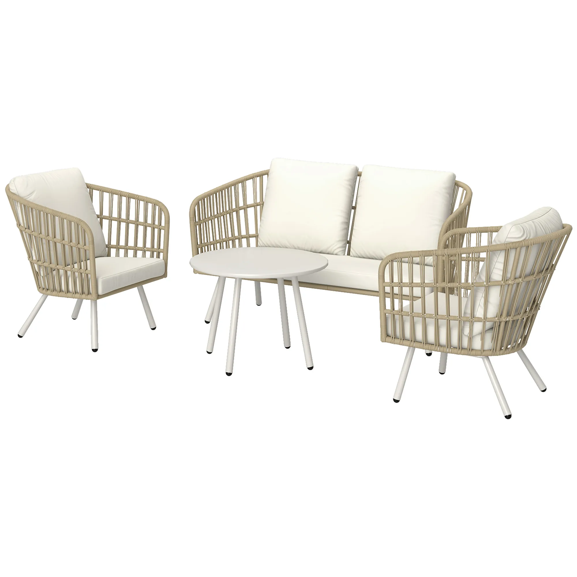 Gartenmöbel Set aus Polyrattan Lounge-Set mit 2er Sofa Sessel Tisch Kissen wetterfest für 4 Personen Khaki