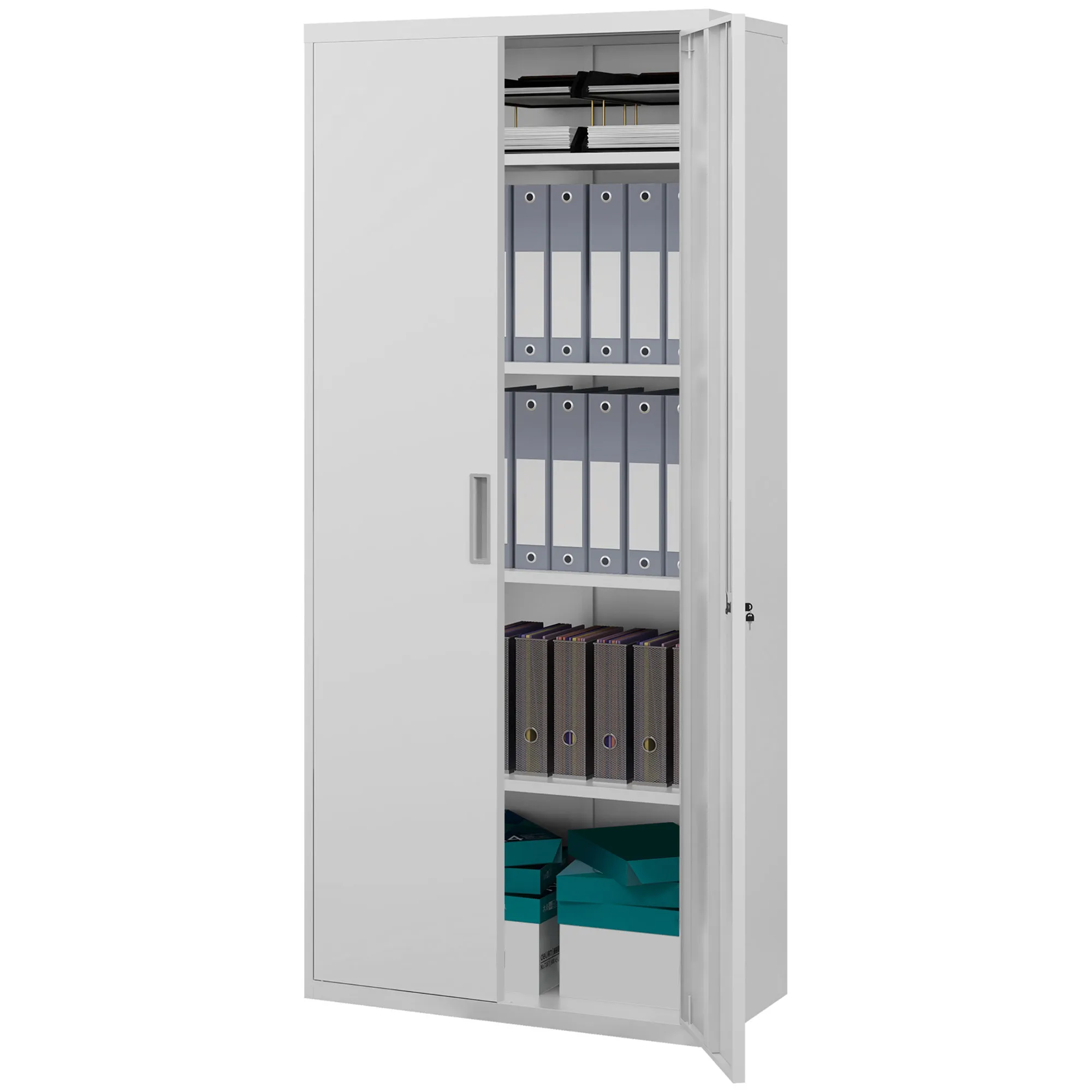 Aktenschrank Weiß 80B x 40T x 180H cm mit 5 Regalen