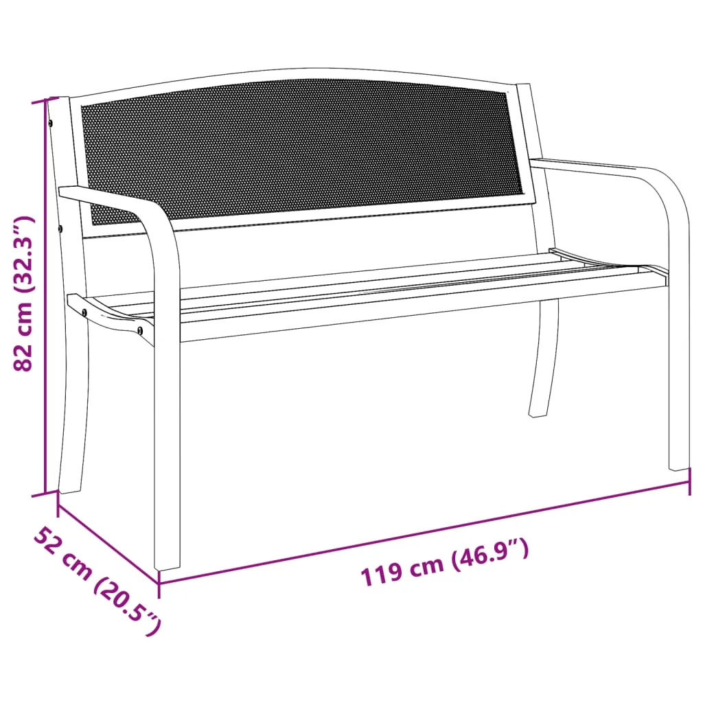 Gartenbank aus pulverbeschichtetem Stahl 119x52x82 cm Schwarz