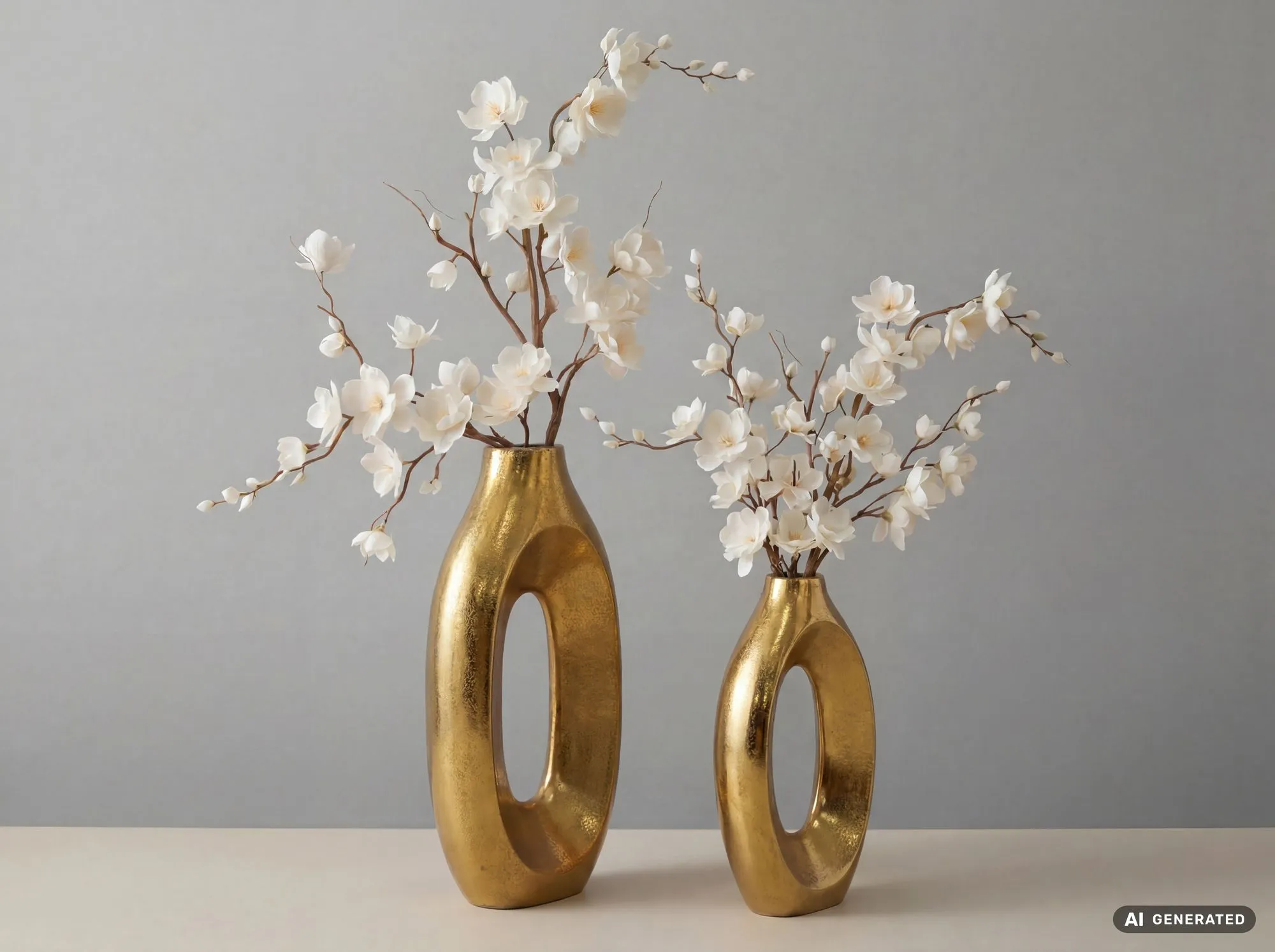Dekovase 2er Set Metall Gold - Design Blumenvase Groß - Metallvase Modern - Standvase für Blumen und Trockenblumen Hoch - Wohnzimmer Deko - Wohndeko Handmade
