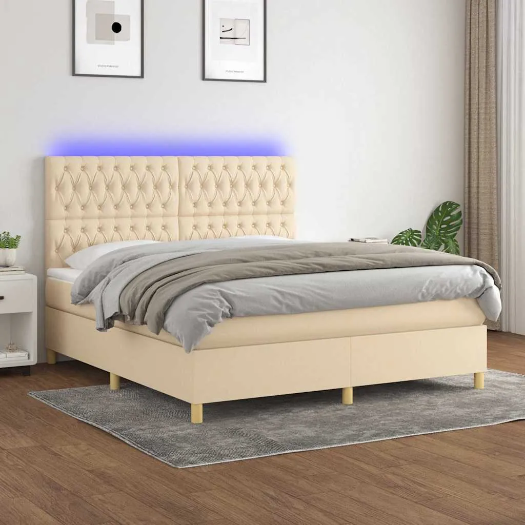 Boxspringbett Creme 180x200 cm mit LED-Leiste und Matratze