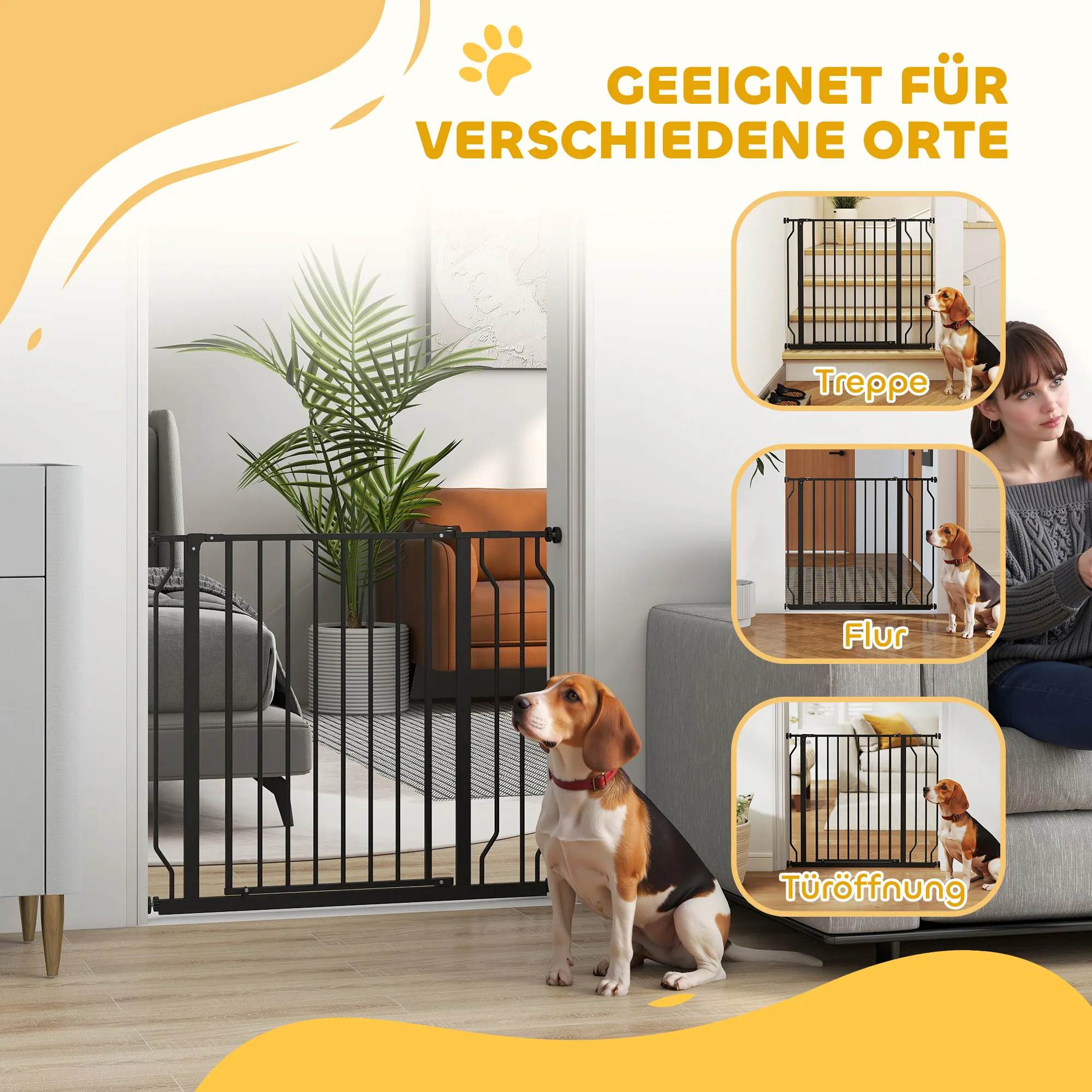 Hunde-Absperrgitter aus Stahl/ABS, verstellbar 75-95 cm, Schwarz