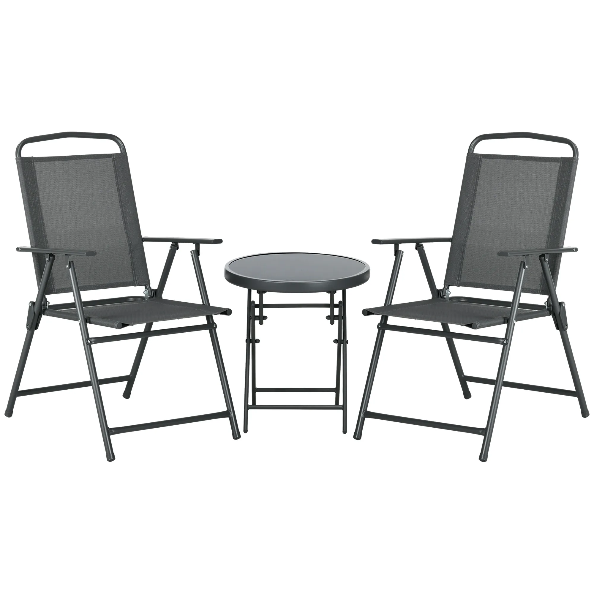 Gartenmöbel-Set Dunkelgrau Ø45 x 50H cm mit Klappstühlen