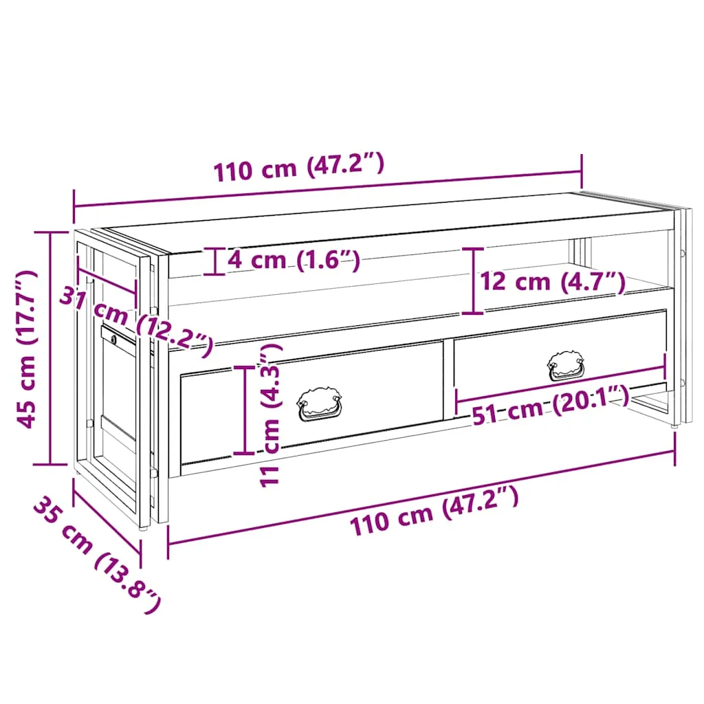 TV-Schrank 120x35x45 cm Massivholz Honigfarben
