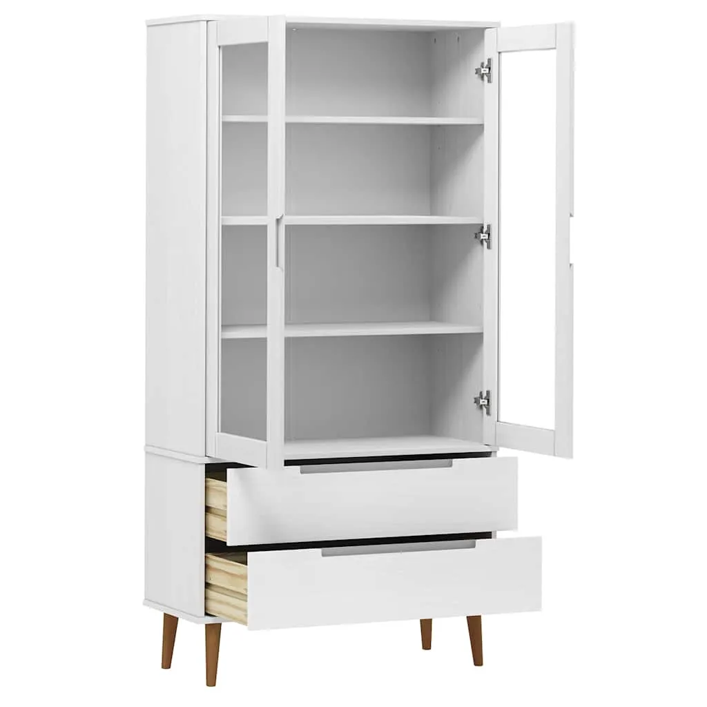 Vitrinenschrank MOLDE 90x35x175 cm Weiß aus massivholz mit UV-Lackierung