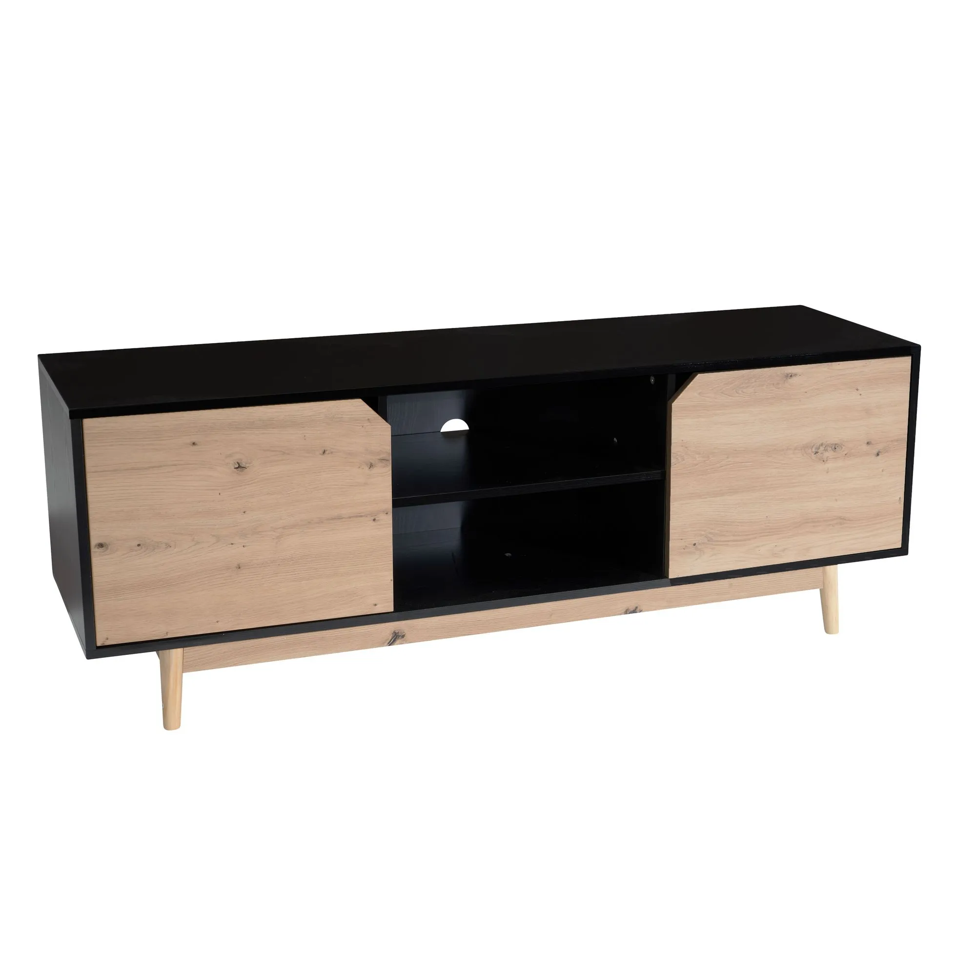 Wohnling Lowboard Schwarz Eiche-Dekor 150x55x40 cm TV-Kommode Modern